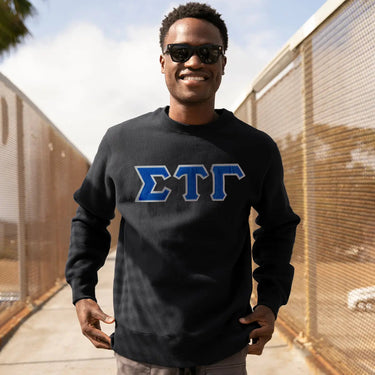 Sig Tau Black Crew Neck Sweatshirt with Sewn On Letters Sigma Tau Gamma
