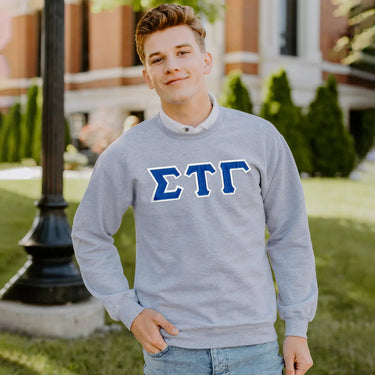 Sig Tau Heather Grey Crewneck With Sewn On Letters Sigma Tau Gamma