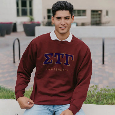 Sig Tau Maroon Old School Crewneck Sigma Tau Gamma