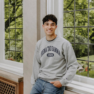 Sigma Tau Gamma gray fraternity Champion Collegiate Crewneck