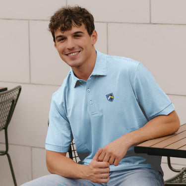 Sig Tau Peter Millar Jubilee Stripe Stretch Jersey Polo with Symbol