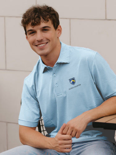 Sig Tau Personalized Peter Millar Jubilee Stripe Stretch Jersey Polo with Symbol