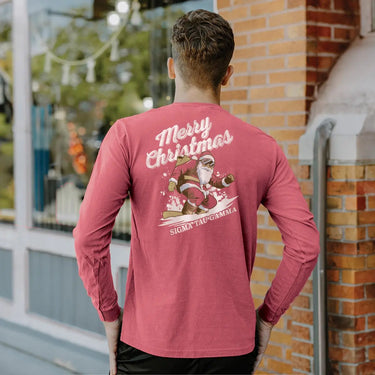 Sig Tau Holiday Shredding Santa Long Sleeve Tee Sigma Tau Gamma