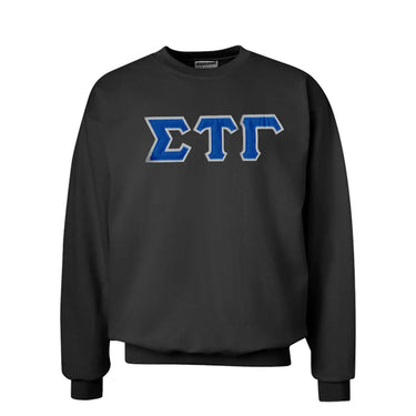 Sig Tau Black Crew Neck Sweatshirt with Sewn On Letters Sigma Tau Gamma