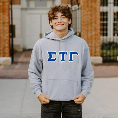 Sig Tau Heather Gray Hoodie With Sewn On Letters Sigma Tau Gamma