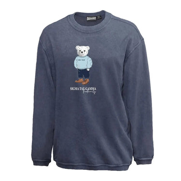 Sig Tau Navy Sandwash Bear Crewneck Sigma Tau Gamma