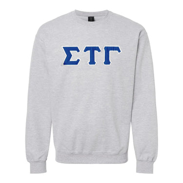 Sig Tau Heather Grey Crewneck With Sewn On Letters Sigma Tau Gamma