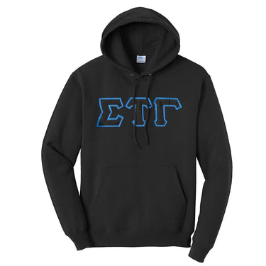 Sig Tau Black Hoodie with Black Sewn On Letters Sigma Tau Gamma