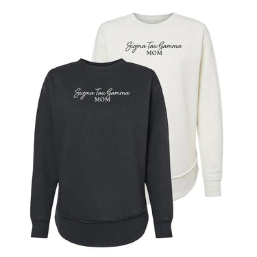 Sig Tau Curved Hem Mom Crewneck Sigma Tau Gamma