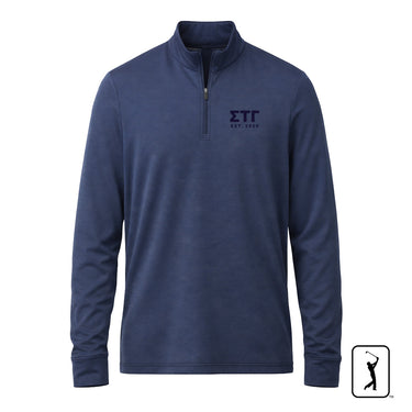 Navy fraternity quarter zip pullover with Greek letters and founding year, lightweight performance 1/4 zip front view