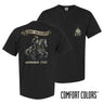 Sigma Tau Gamma Sig Tau Midnight Rider Tee displayed flat, showing front pocket white rose detail and bold knight rider back graphic on a black Comfort Colors pocket tee