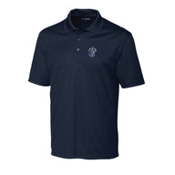 Fraternity polo with coat of arms embroidered on left chest.