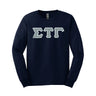 Sig Tau Navy Long Sleeve Tee with Sewn On Letters Sigma Tau Gamma