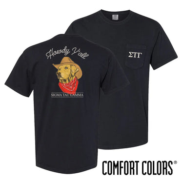 Sig Tau Cowboy Retriever Black Short Sleeve Pocket Tee Sigma Tau Gamma