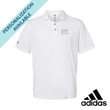 Sig Tau White Adidas Golf Polo With Greek Letters Sigma Tau Gamma
