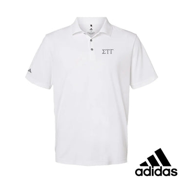 Sig Tau White Adidas Golf Polo With Greek Letters Sigma Tau Gamma