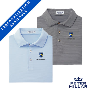 Sig Tau Personalized Peter Millar Jubilee Stripe Stretch Jersey Polo with Symbol