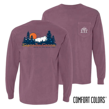 Sig Tau Comfort Colors Berry Retro Wilderness Long Sleeve Pocket Tee | Sigma Tau Gamma | Shirts > Long sleeve t-shirts