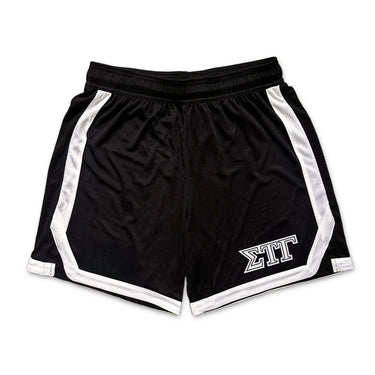 Sig Tau Frat Black 7" Mesh Shorts.