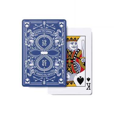 Premium Heritage Playing Cards featuring vintage artwork, symbols, and the fraternity's founding year on a custom playing card deck.